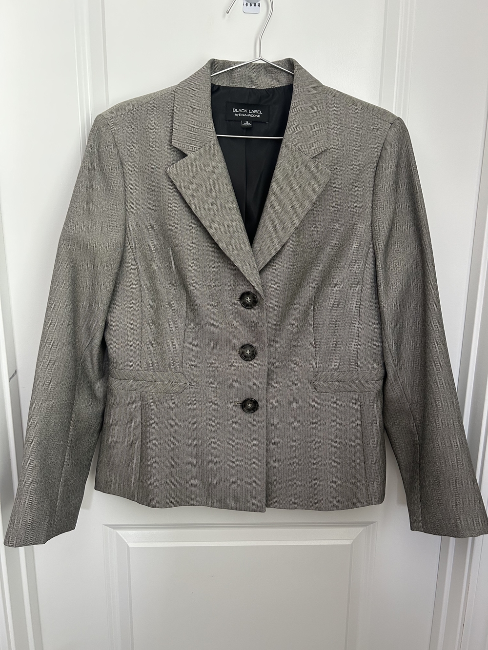 Evan Picone Black Label Women's 16 Gray Herringbone Women's Grey Tailored Blazer